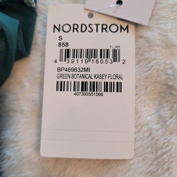 Nordstrom BP Dress Green Floral Runched Bodycon Mini Women's Size S - Picture 13 of 16